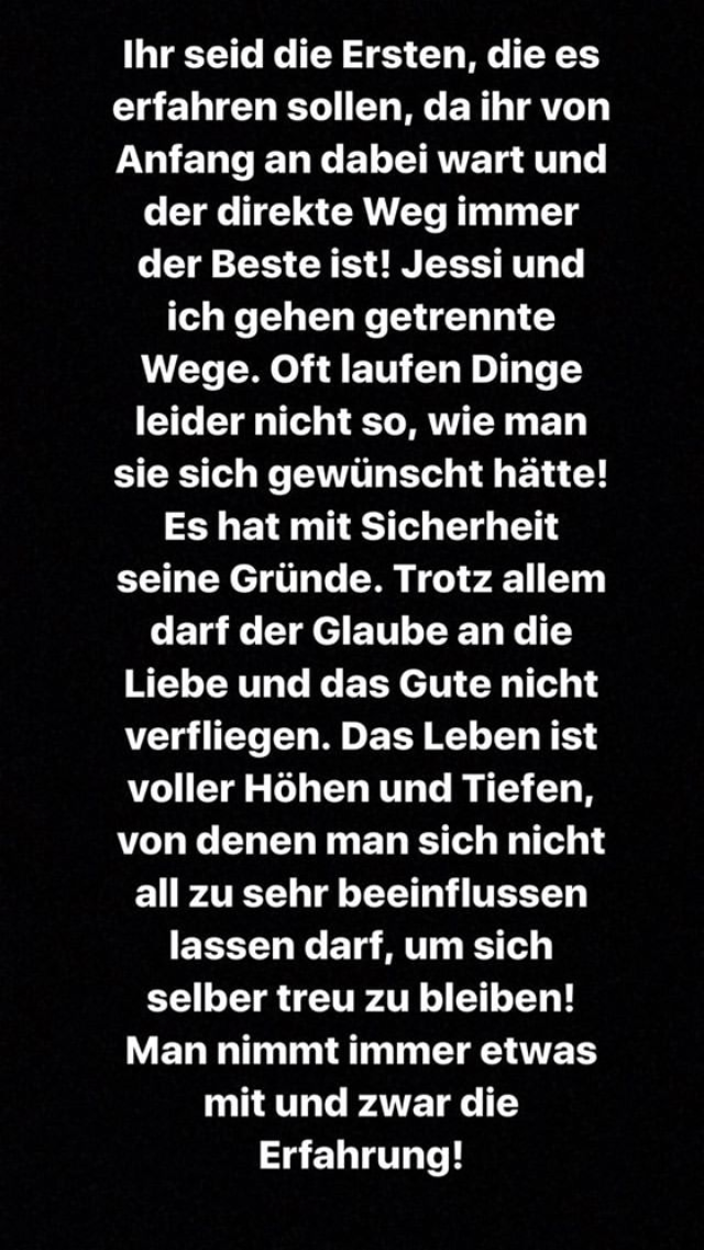 David Friedrich gibt via Instagram Story die Trennung von Bachelorette Jessica Paszka bekannt